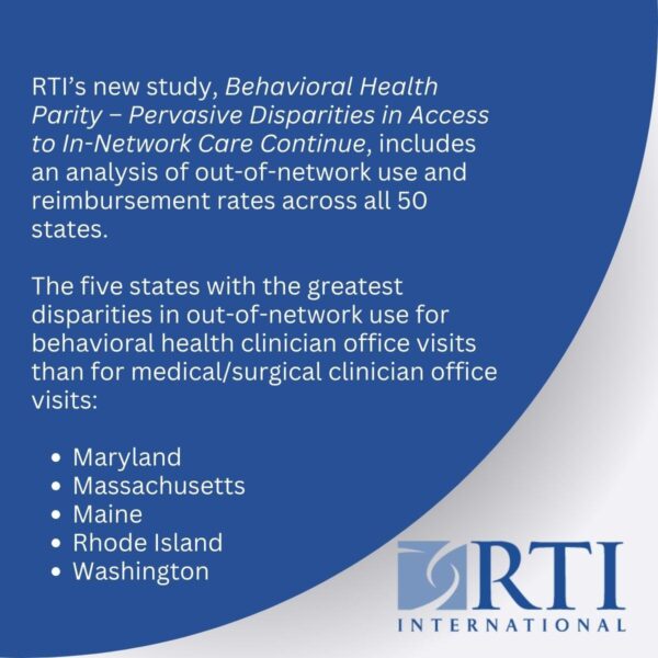 A new study by health economists at nonprofit research institute RTI International adds to recent research demonstrating a lack of access to affordable mental health and substance use disorder treatment in the U.S.